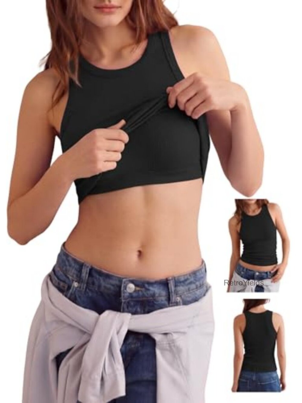 Slim-Fit Ribbed Tank Top with Built-in Removable Pads